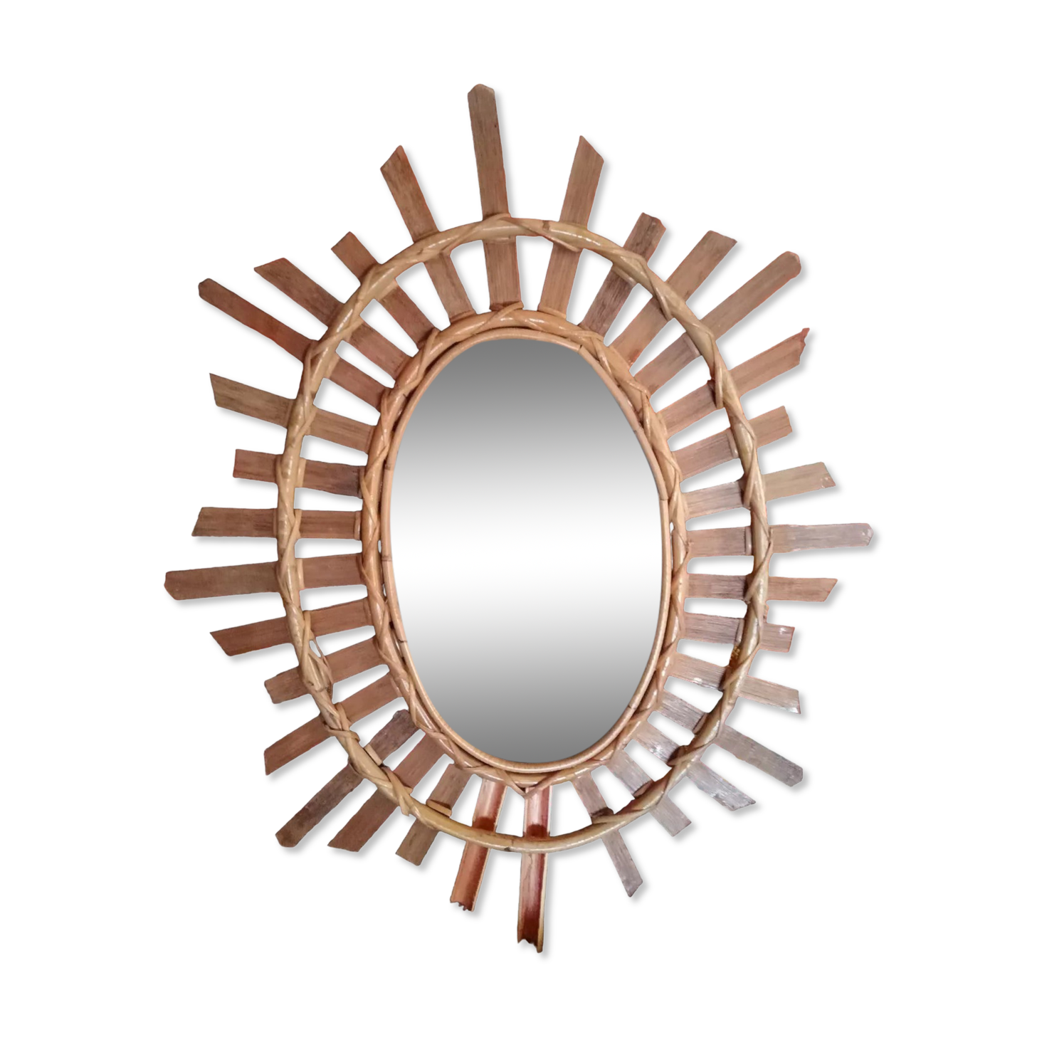 Sun mirror in bamboo and rattan, 70x55 cm
