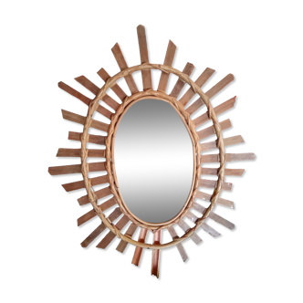 Sun mirror in bamboo and rattan, 70x55 cm