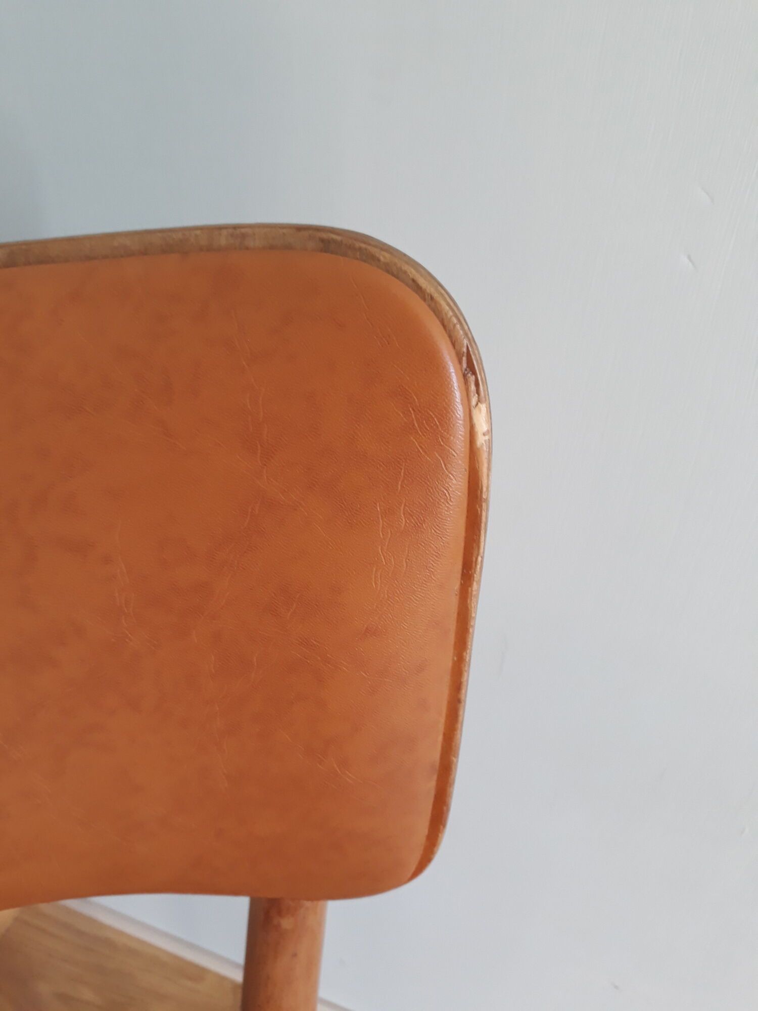 Bistro chair Baumann 1963 curved wood and skaï imitation leather caramel