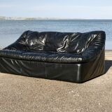 Sofa by De Pas, D'Urbino and Lomazzi, France, 1980s, black leather, Cinna