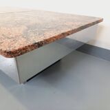 Vintage granite, chrome metal and black melamine coffee table with bar