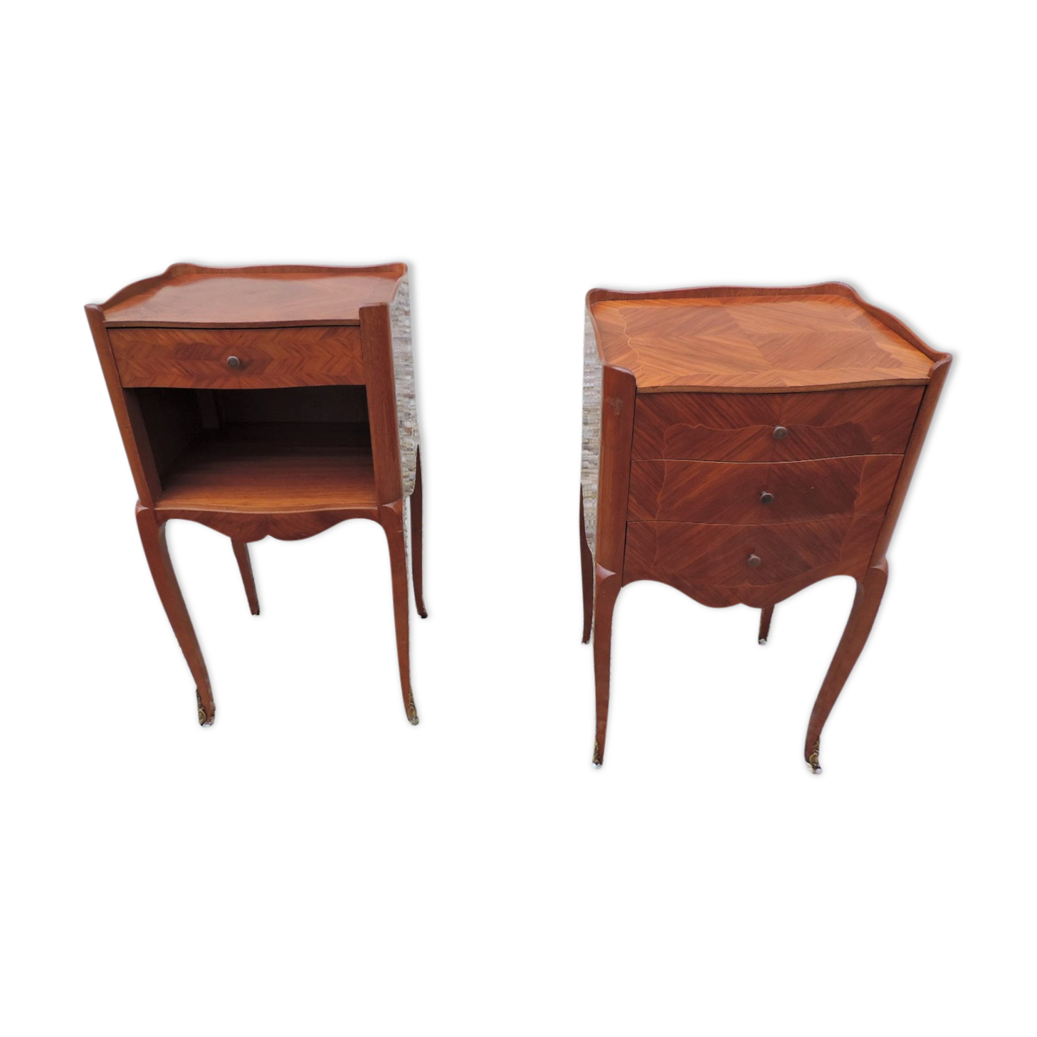 Pair of bedsides in Louis XV style marquetry.