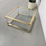 Table basse lucite, laiton et verre années 70