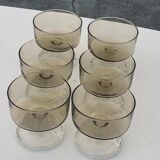 6 glasses of champagne two-tone brown and transparent vintage 1970
