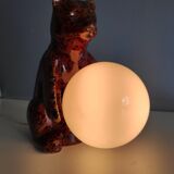 vintage bear lamp in brown ceramic and white opaline globe