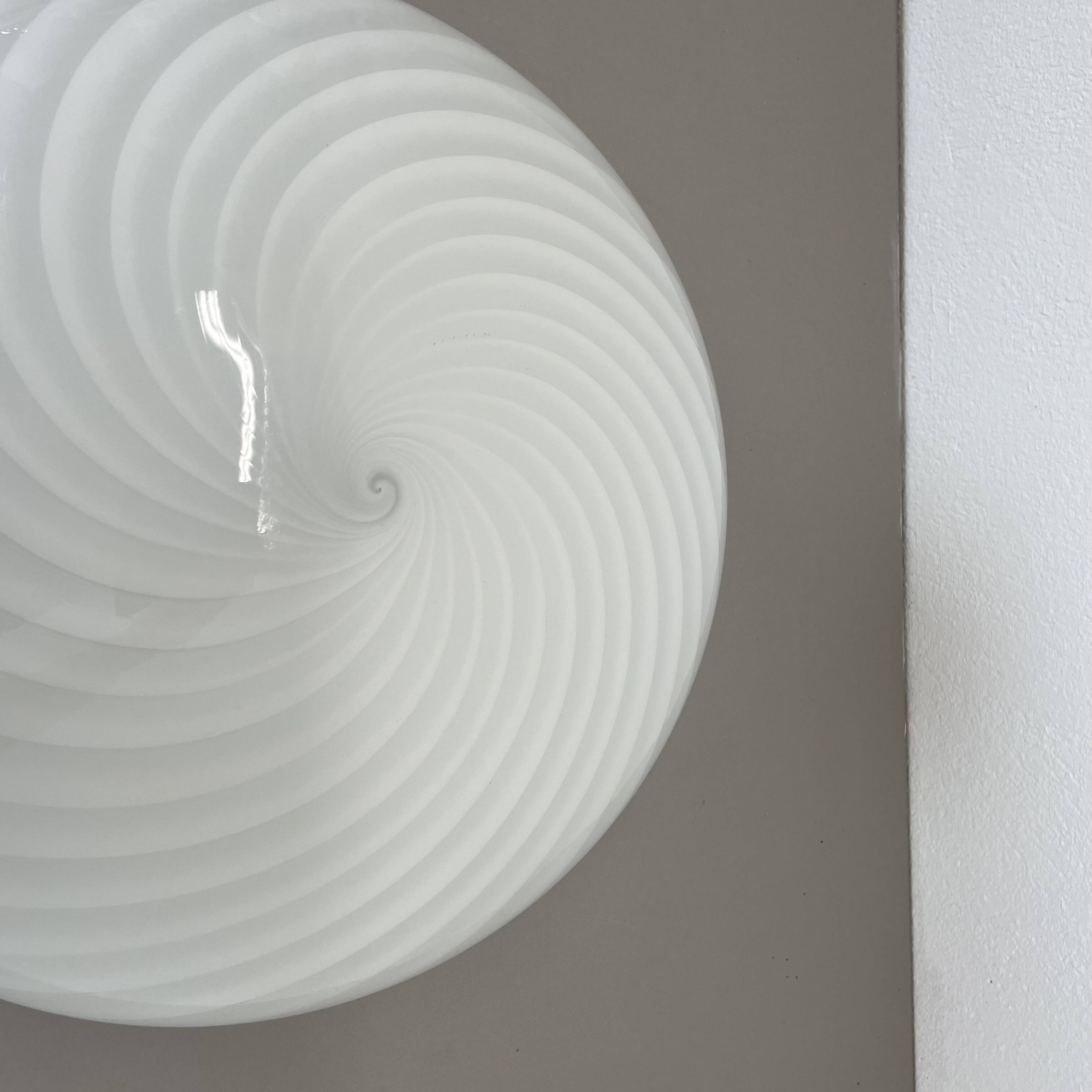 Large 38cm "swirl" murano glass ceiling wall light by vetri murano, italy, 1970s