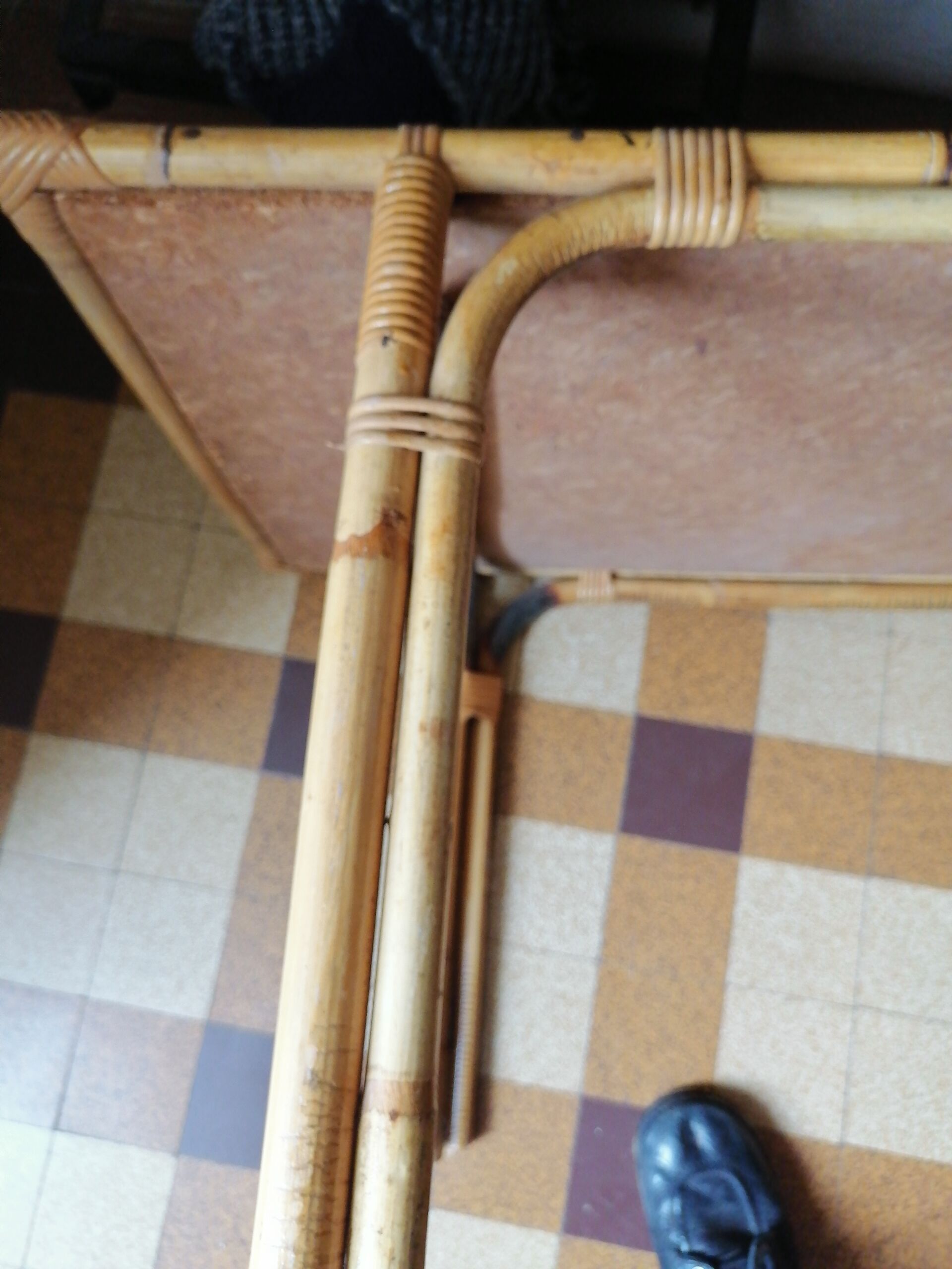 Coffee table bamboo rattan ceramic decollee 1960 70