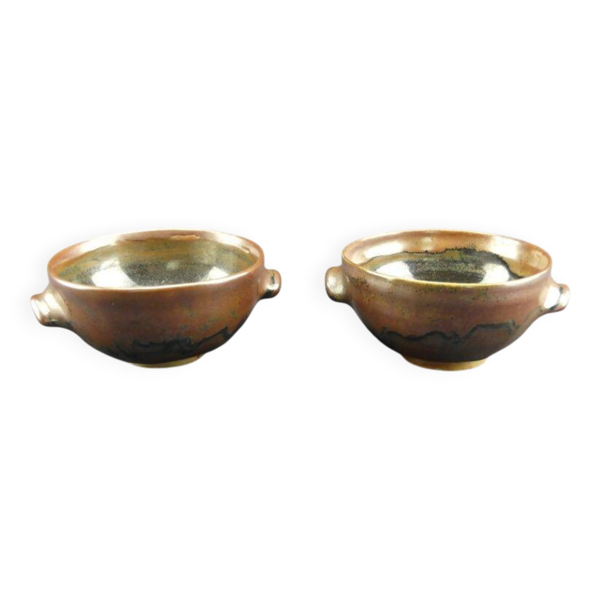 Pair of vintage glazed stoneware bowls signed MJB