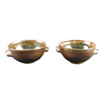Pair of vintage glazed stoneware bowls signed MJB