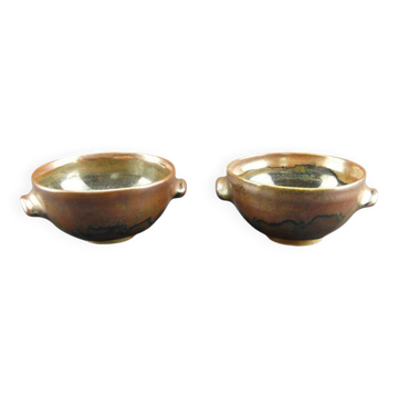 Pair of vintage glazed stoneware bowls signed MJB