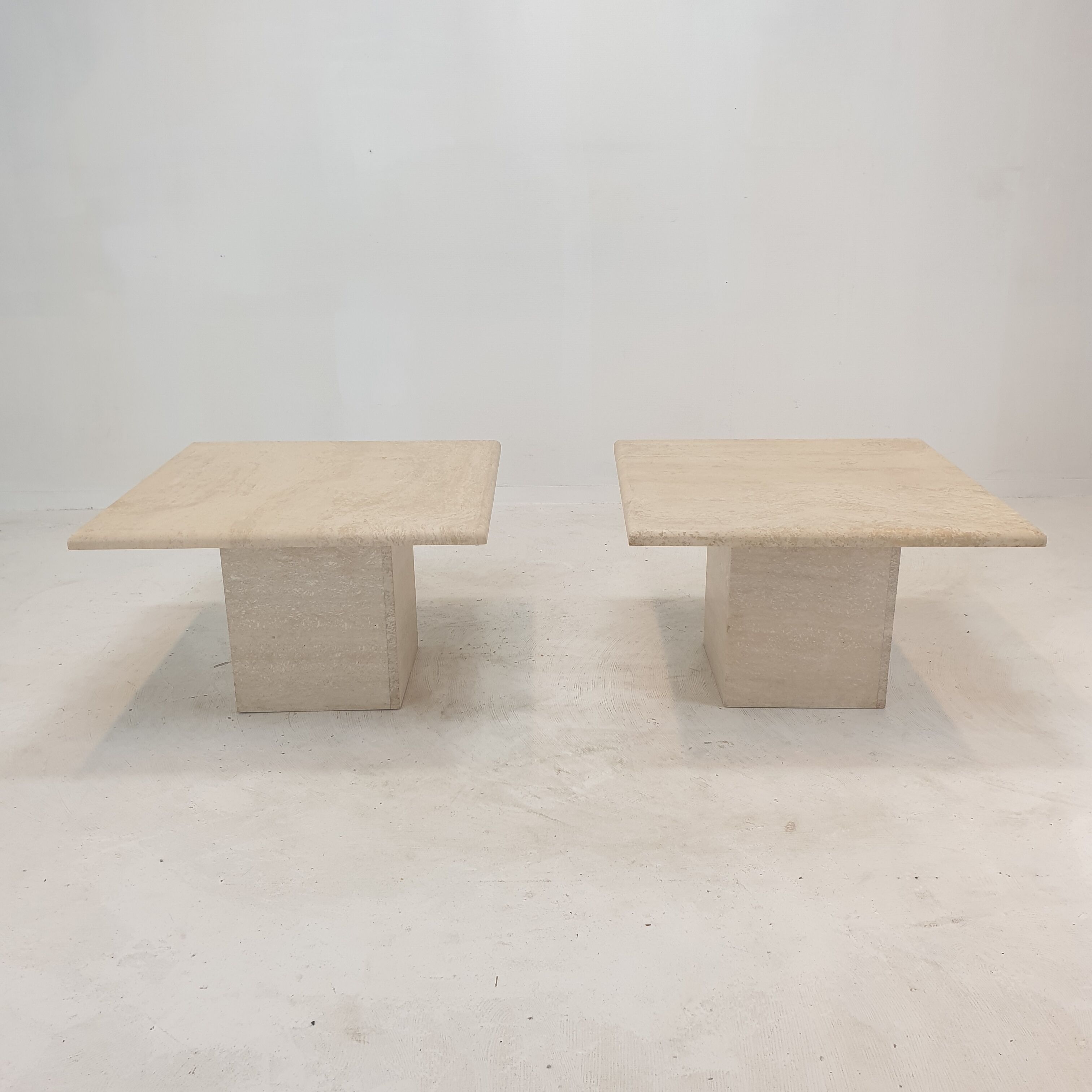 Set of 2 Italian Travertine Coffee or Side Tables, 1980s