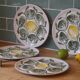 Set of 4 Belon earthenware oyster plates – 25 cm – yellow & green