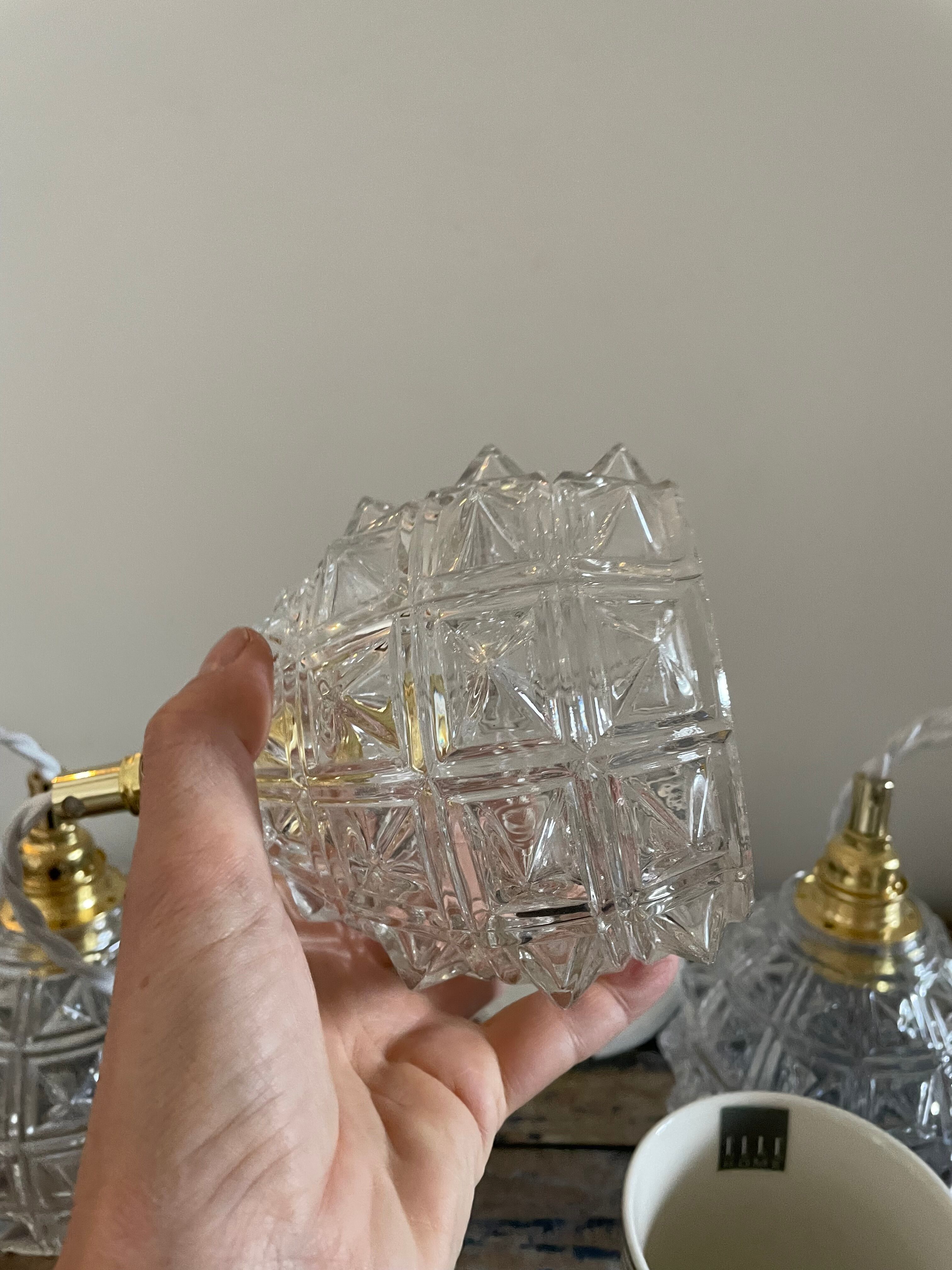 Set of three new electrified chiseled glass suspensions