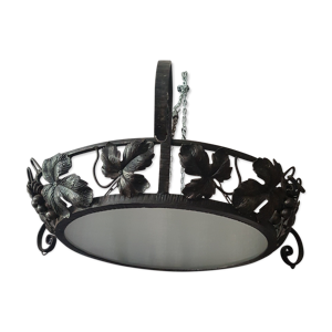 suspension lustre luminaire métal verre sablé Art Déco 1930