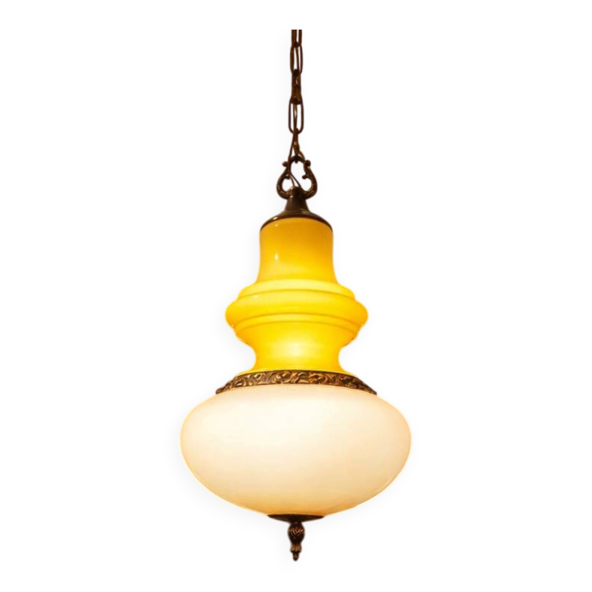 Opaline glass and brass suspension, Italy, 1960s.