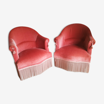 Pair of pink velvet toad armchairs