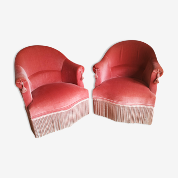 Paire de fauteuils crapaud en velours rose