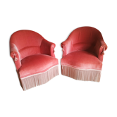 Paire de fauteuils crapaud en velours rose