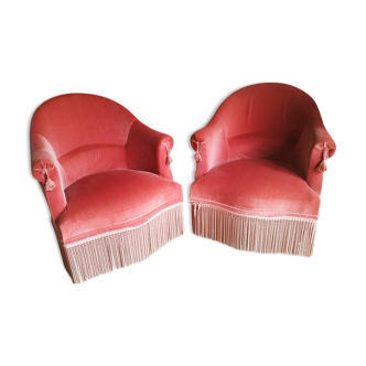 Pair of pink velvet toad armchairs