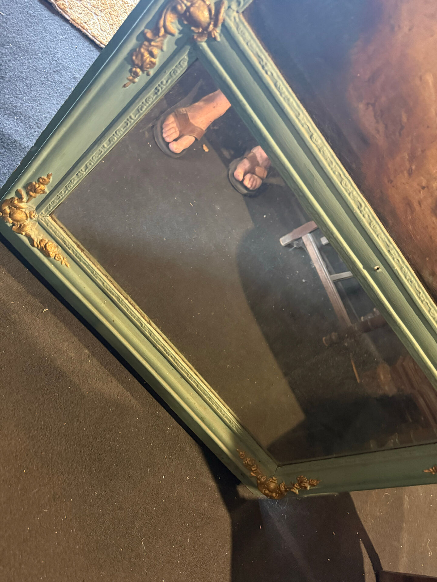 Antique trumeau with hunting scene - Oil on canvas and mirror - Panel