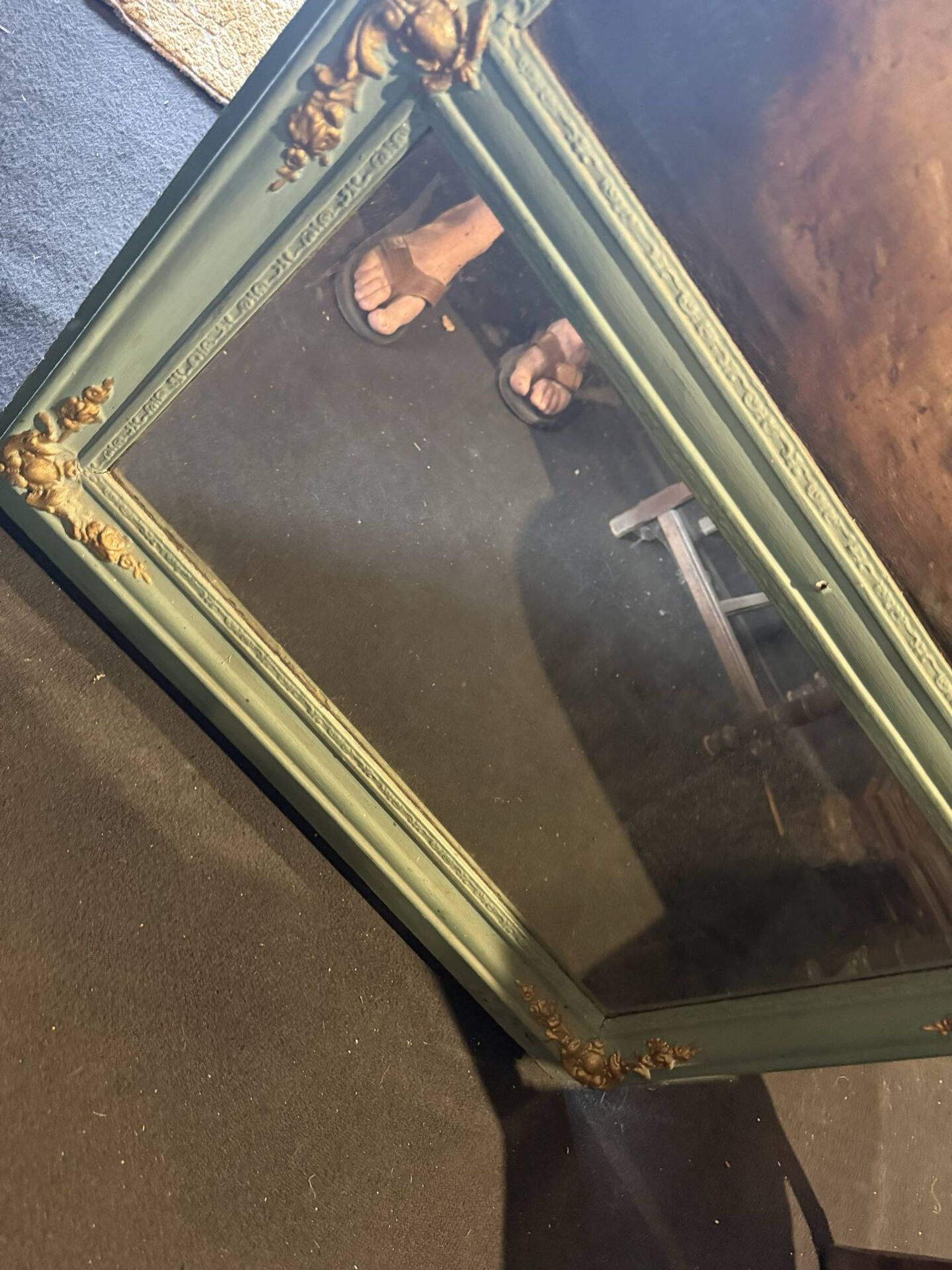 Antique trumeau with hunting scene - Oil on canvas and mirror - Panel