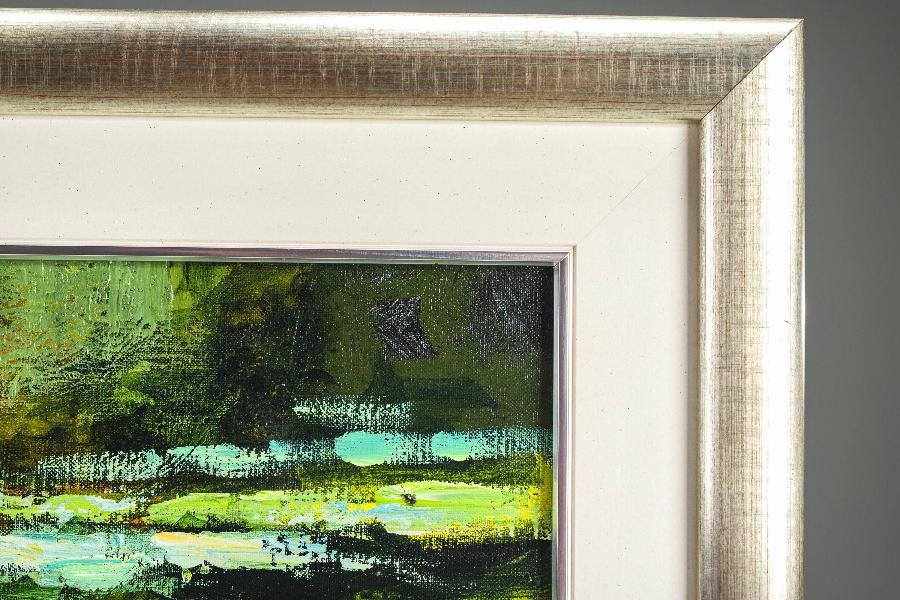 Huile sur toile Nymphéas par H. Hess, années 1980