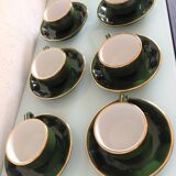 Suite of six green cups with saucers bistro /vintage style 60-70