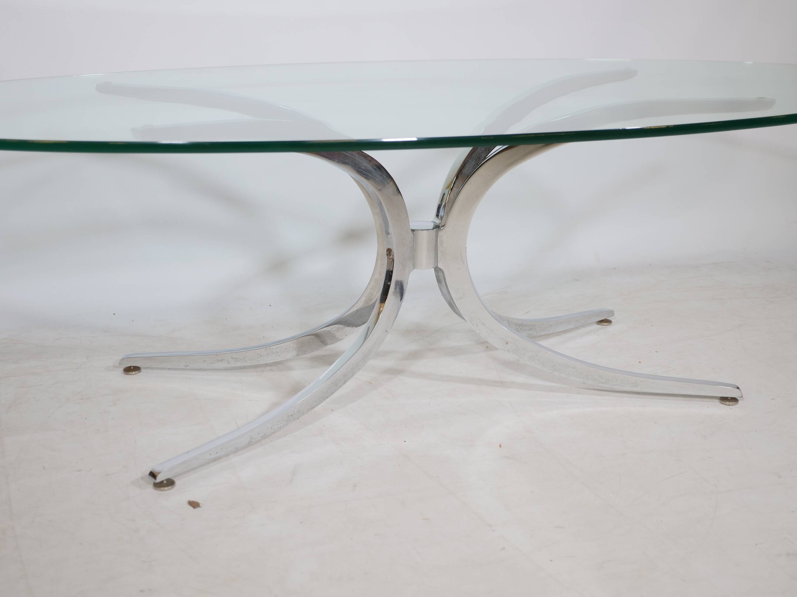 Coffee Table Chrome Spider Legs and Glass 1970s Italy