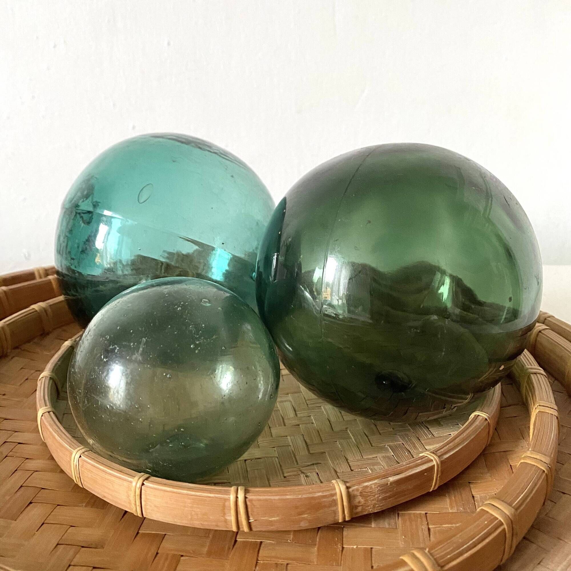 Boules en verre anciennes, flotteurs de filet de pêche