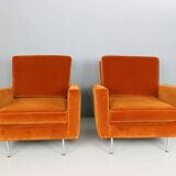 Pair of 1st edition easy chairs 25 BC by Florence Knoll in velvet, 1950s