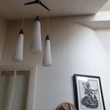 Scandinavian teak and glass pendant light 1960