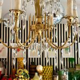 6-light chandelier in gold metal and tassels