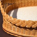 Large original tray in vintage woven rattan