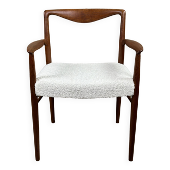 Chaise / fauteuil scandinave par kaï lyngfeldt en teck et tissu bouclée 1960