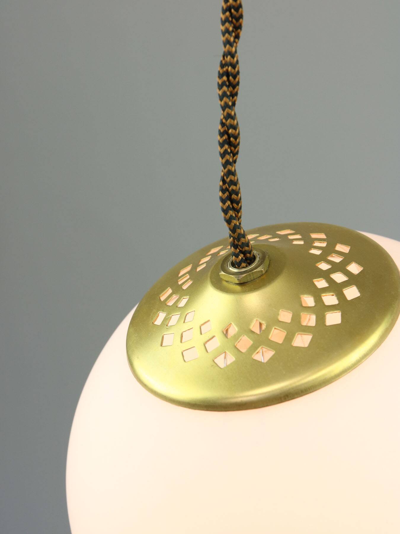 Mid-Century Italian Brass & Opaline Pendant Lamp