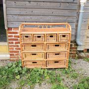 Ancienne Commode en Rotin / Osier Clair 10 Tiroirs