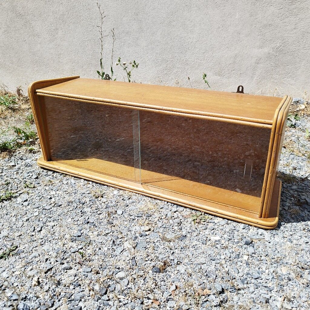 Rattan glazed shelf vintage design storage