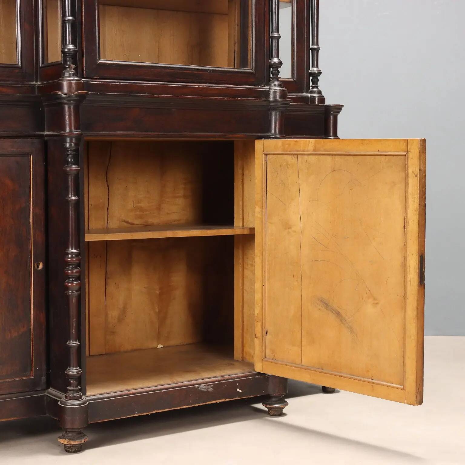 Antique rosewood library, neoclassical decorations, 19th century