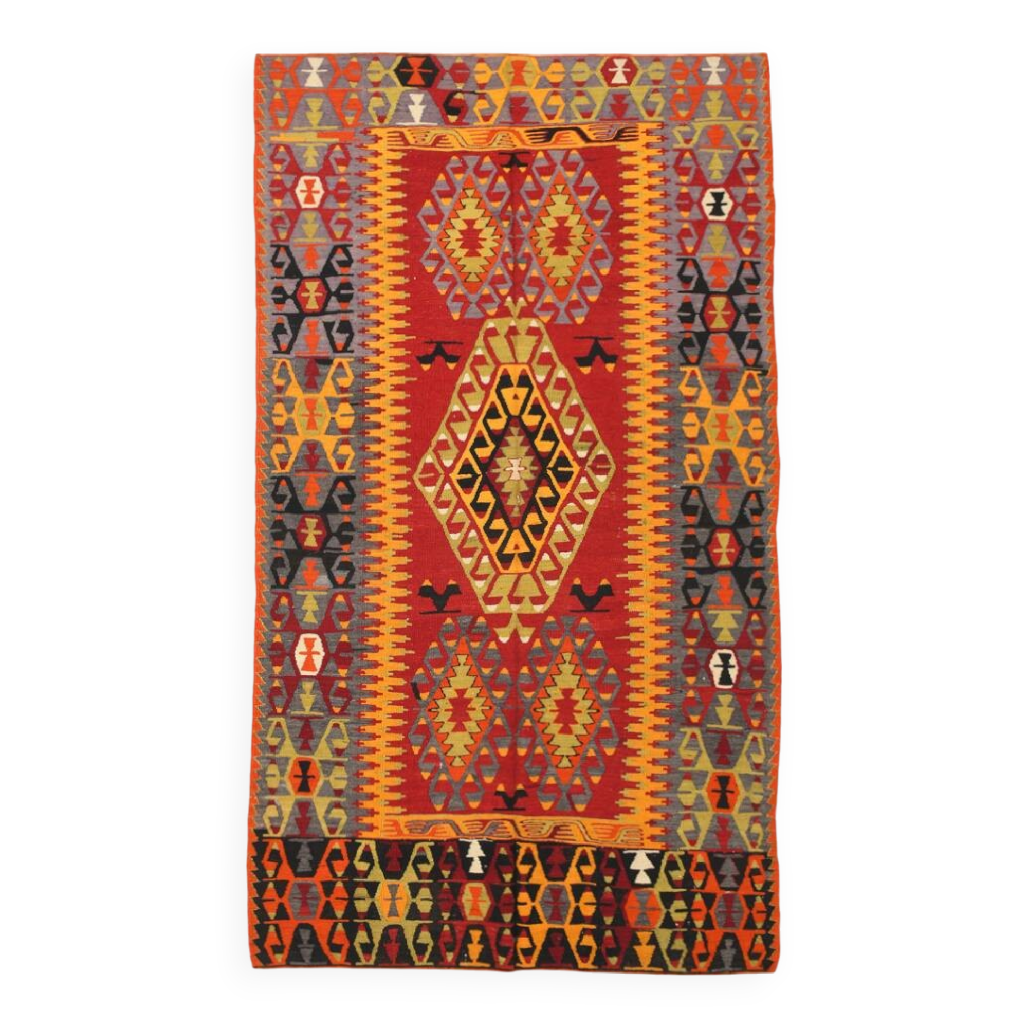 Turkish Red & Orange Tribal Vintage Kilim Rug, 168x295Cm