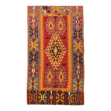 Turkish Red & Orange Tribal Vintage Kilim Rug, 168x295Cm