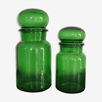 Lot de 2 bocaux en verre vert