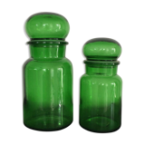 Set of 2 green glass jars