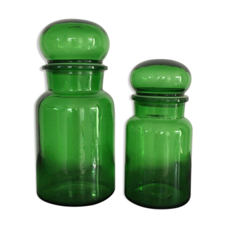 Lot de 2 bocaux en verre vert
