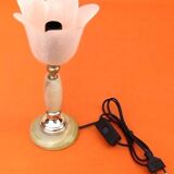 Tulip lamp made of onyx and brass.