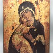 Religious ICON of the Virgin Vladimir Holy Theotokos on wooden support