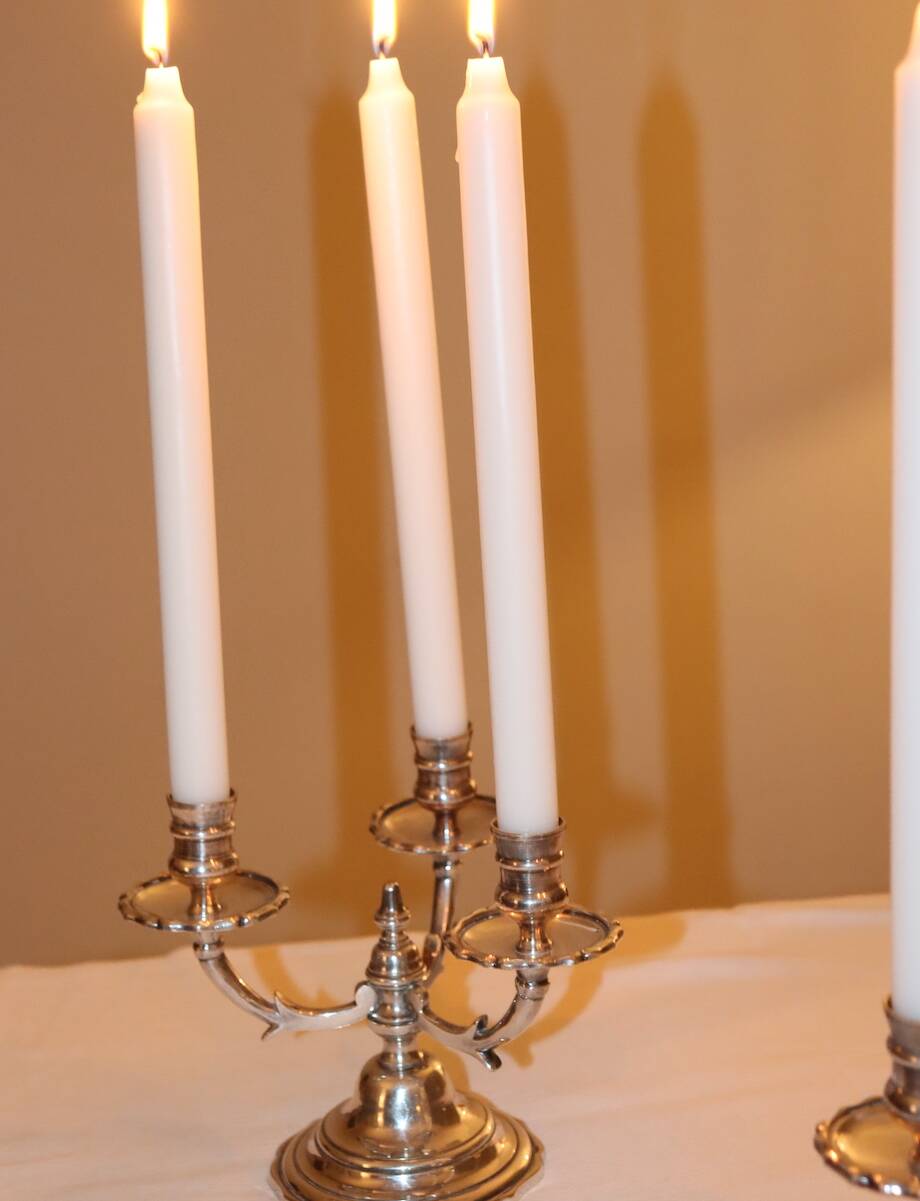 Pair of triangular 3-light candlesticks