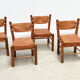 Ensemble de six chaises de salle à manger en cuir brutalistes