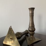 Set of 2 solid bronze candle holders