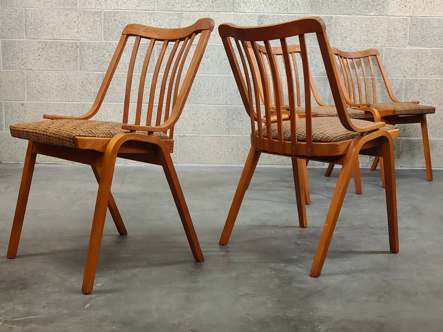 Set of 4 fabric chairs by Ton Bystrice 1960