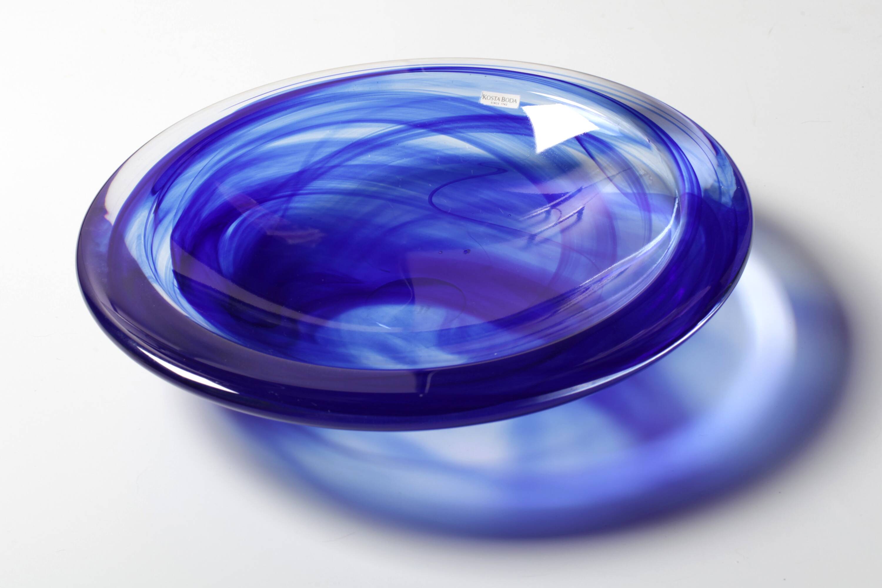 Large Blue Glass Bowl Atoll by Anna Ehrner for Kosta Boda / Sweden / 1990